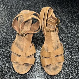 Lucky Brand Madalynn Brown Leather Like Cork Wedge Sandals Size 8